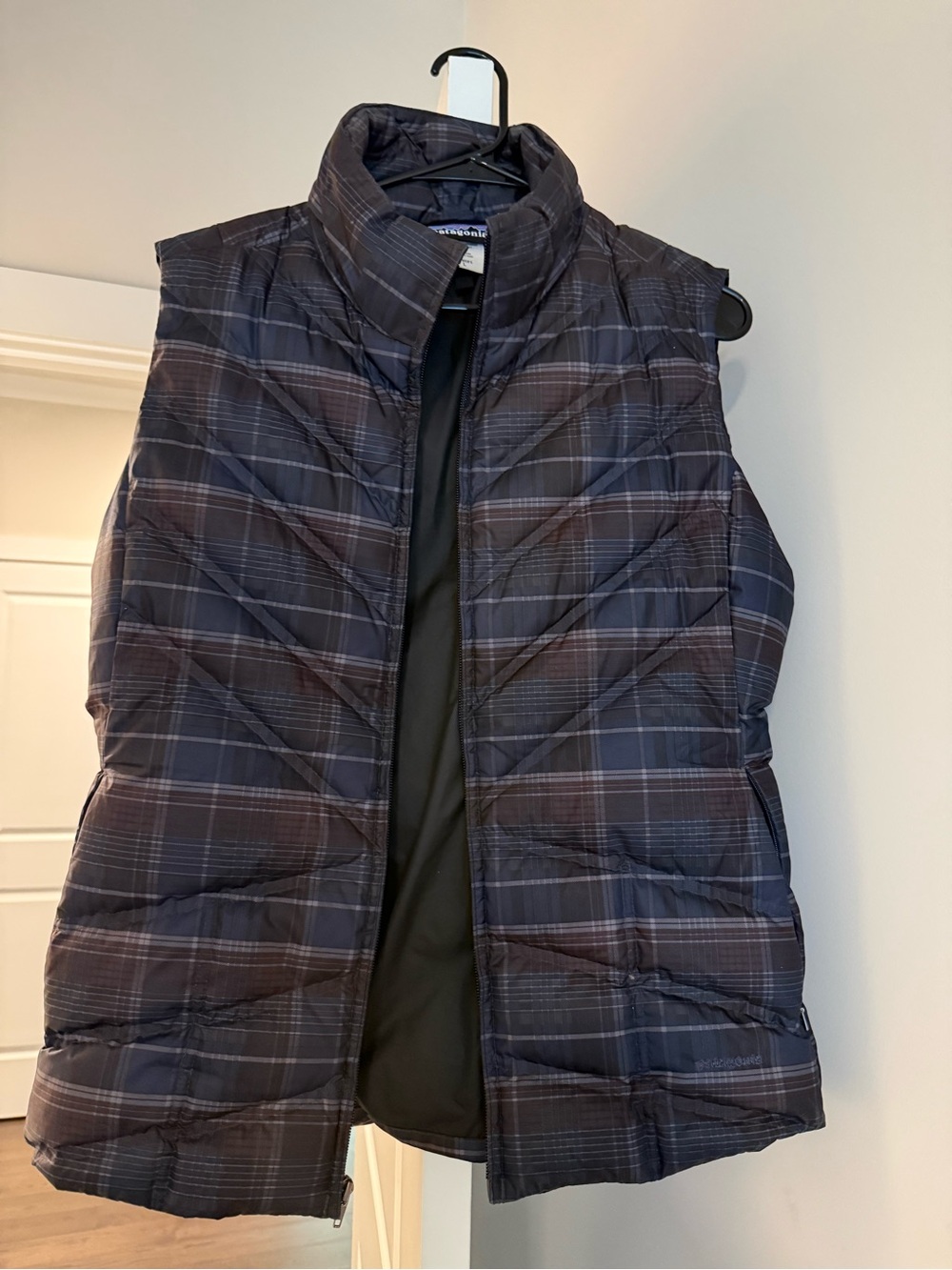 Patagonia Quilted Plaid Vest in Navy and Black